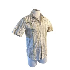 Men M Kavu Short Sleeved Button-Down Stripe Shirt Top Cotton Hike Camp Travel